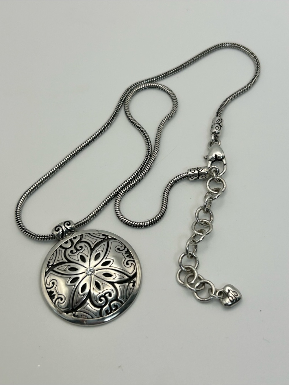 Brighton Florencia Pendant Necklace 18" Silver Plated Clear Crystal Floral - Picture 4 of 10